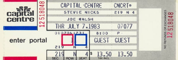 Stevie Nicks - Joe Walsh - Capital Centre, Landover, July 7, 1983 [USA] - Ticket Stub