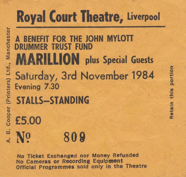 Marillion - Royal Court Theatre, Liverpool, November 3, 1984 [UK] - Ticket Stub