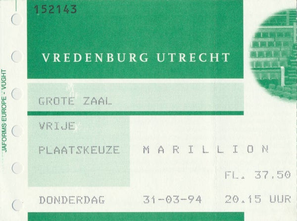 Marillion - Muziekcentrum Vredenburg, Utrecht, March 31, 1994 [Holland] - Ticket Stub