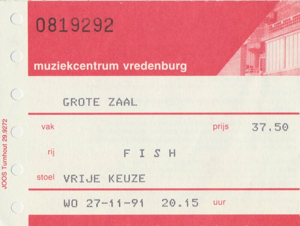Fish (Marillion) - Muziekcentrum Vredenburg, Utrecht, November 27, 1991 [Holland] - Ticket Stub