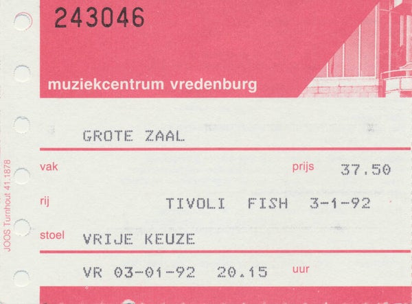 Fish (Marillion) - Tivoli, Utrecht, January 3, 1992 [Holland] - Ticket Stub