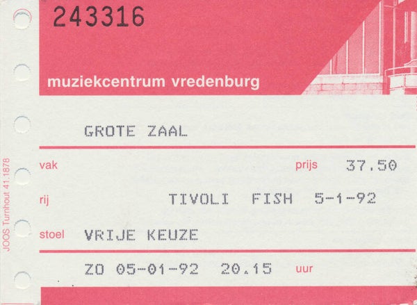 Fish (Marillion) - Tivoli, Utrecht, January 5, 1992 [Holland] - Ticket Stub