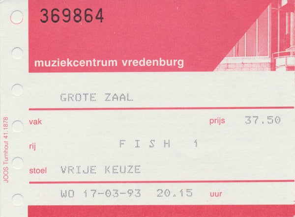 Fish (Marillion) - Muziekcentrum Vredenburg, Utrecht, March 17, 1993 [Holland] - Ticket Stub