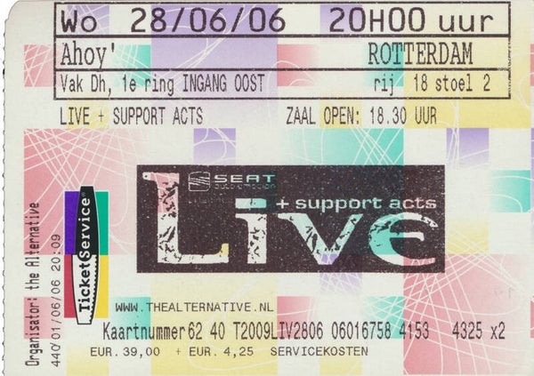 Live - Ahoy', Rotterdam, June 28, 2006 [Holland] - Ticket Stub