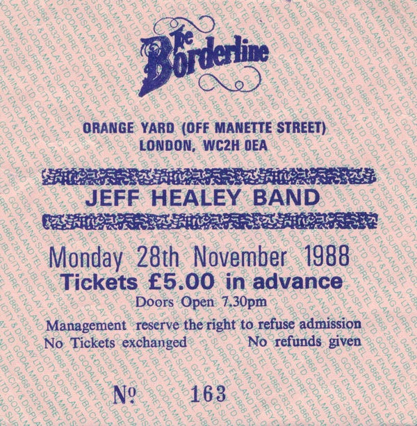 Jeff Healey Band - The Borderline, London, November 28, 1988 [UK] - Ticket Stub