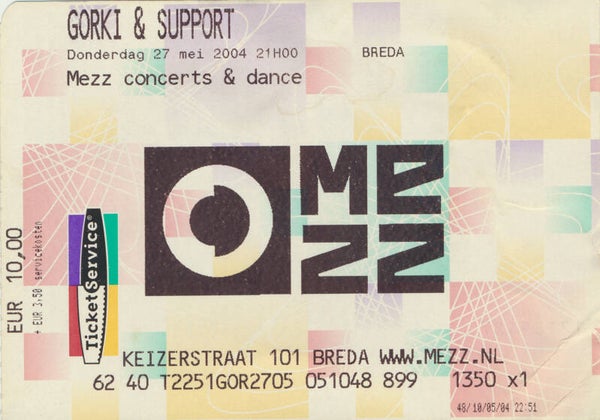 Gorki - Mezz, Breda, May 27, 1994 [Holland] - Ticket Stub