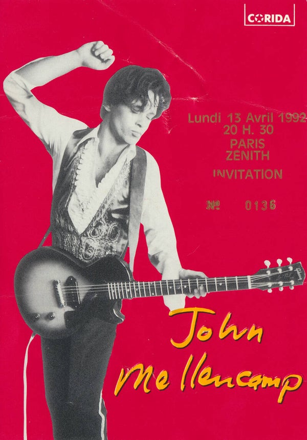 John Mellencamp - Zenith, Paris, April 13, 1992 [France] - Ticket Stub