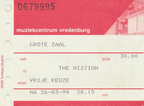 The Mission - Muziekcentrum Vredenburg, Utrecht, March 26, 1990 [Holland] - Ticket Stub