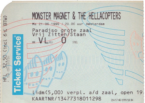 Monster Magnet - The Hellacopters - Paradiso, Amsterdam, June 21, 1999 [Holland] - Ticket Stub