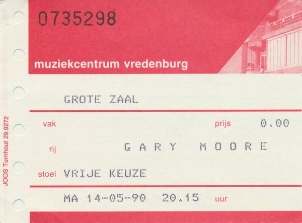 Gary Moore - Muziekcentrum Vredenburg, Utrecht, May 14, 1990 [Holland] - Ticket Stub