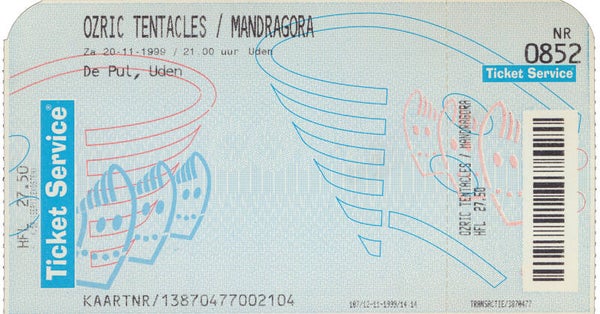Ozric Tentacles - Mandragora - De Pul, Uden, November 20, 1999 [Holland] - Ticket Stub