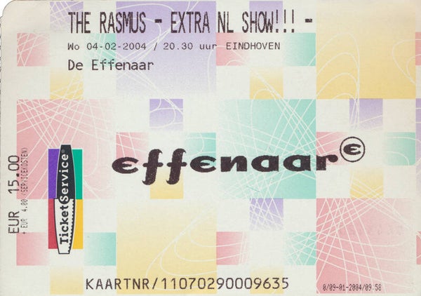 The Rasmus - Effenaar, Eindhoven, February 2, 2004 [Holland] - Ticket Stub
