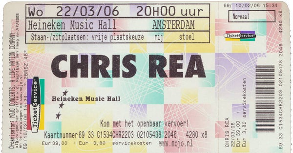 Chris Rea - Heineken Music Hall, Amsterdam, March 22, 2006 [Holland] - Ticket Stub