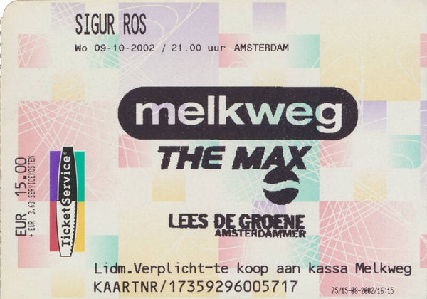 Sigur Ros - Melkweg, Amsterdam, October 9, 2002 [Holland] - Ticket Stub