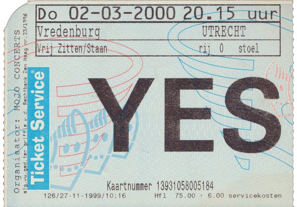 Yes - Muziekcentrum Vredenburg, Utrecht, March 2, 2000 [Holland] - Ticket Stub