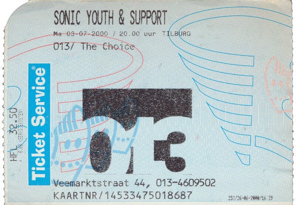 Sonic Youth - 013, Tilburg, July 3, 2000 [Holland] - Ticket Stub