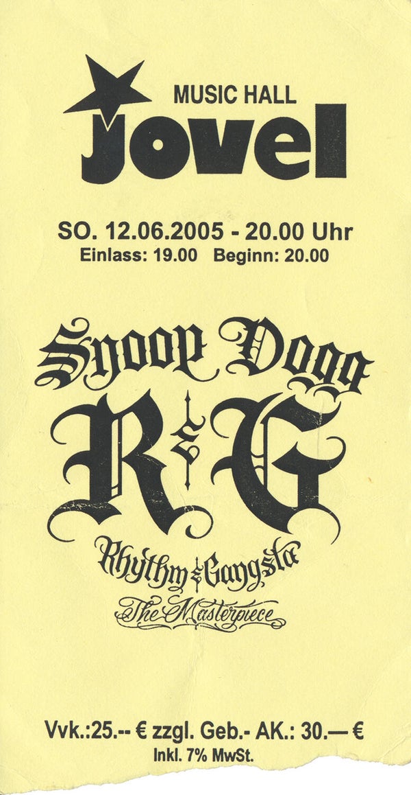 Snoop Dogg - Jovel Music Hall, Münster, June 12, 2005 [Germany] - Ticket Stub