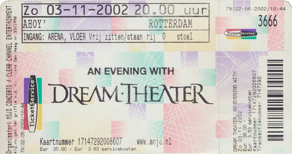 Dream Theater - Ahoy', Rotterdam, November 3, 2002 [Holland] - Ticket Stub