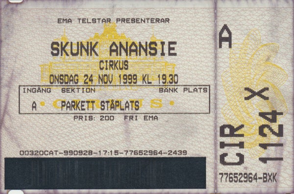 Skunk Anansie - Cirkus, Stockholm, November 24, 1999 [Sweden] - Ticket Stub