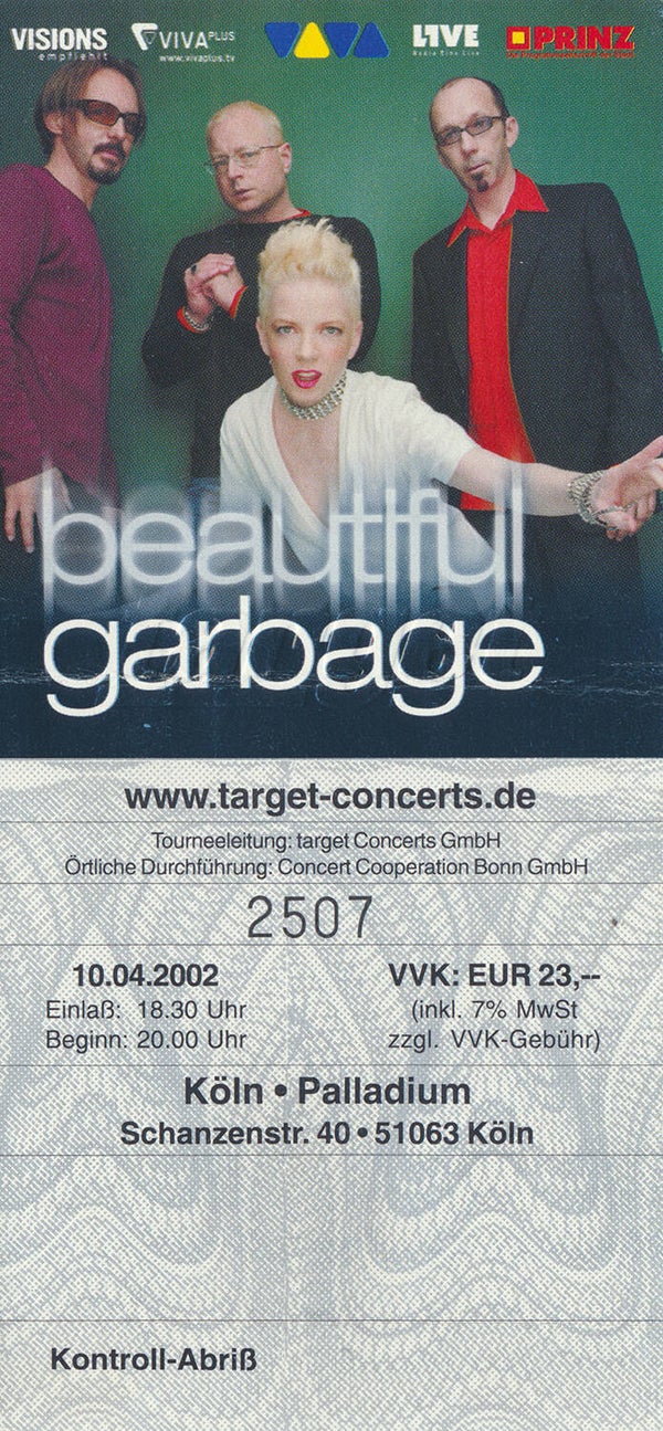 Garbage - Palladium, Cologne, April 10, 2002 [Germany] - Ticket Stub