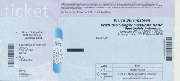 Bruce Springsteen - Sportpaleis, Antwerp, November 7, 2006 [Belgium] - Ticket Stub