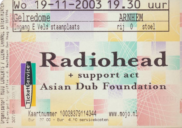 Radiohead - Gelredome, Arnhem, November 19, 2003 [Holland] - Ticket Stub