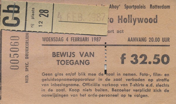 Frankie Goes To Hollywood - Sportpaleis Ahoy', Rotterdam, February 4, 1987 [Holland] - Ticket Stub