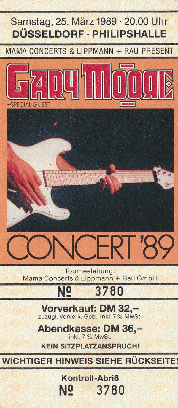 Gary Moore - Philipshalle, Düsseldorf, March 25, 1989 [Germany] - Ticket Stub