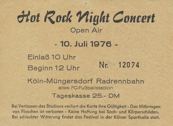 Golden Earring - Caravan - Curved Air - Billy Cobham - Radrennbahn, Cologne-Müngersdorf, July 10, 1976 [Germany] - Ticket Stub
