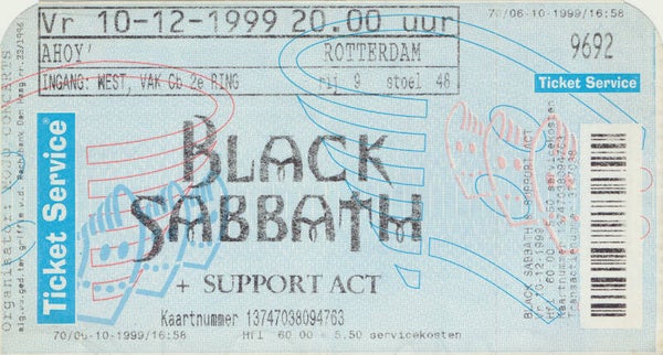 Black Sabbath - Ahoy', Rotterdam, August 10, 1999 [Holland] - Ticket Stub