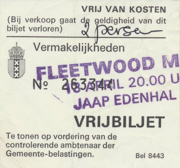 Fleetwood Mac - Jaap Edenhal, Amsterdam, April 13, 1977 [Holland] - Complimentary Ticket Stub