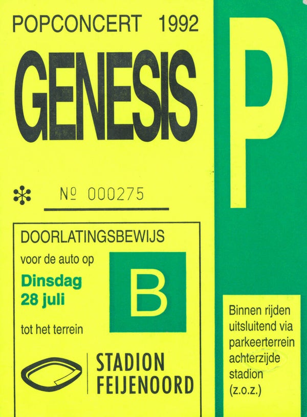 Genesis - Stadion Feijenoord, Rotterdam, July 28, 1992 - Backstage Ticket