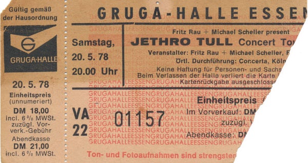 Jethro Tull - Gruga-Halle, Essen, May 5, 1978 [Germany] - Ticket Stub