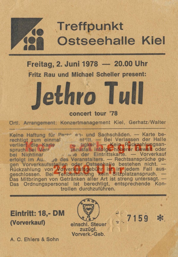 Jethro Tull - Ostseehalle, Kiel, June 2, 1978 [Germany] - Ticket Stub