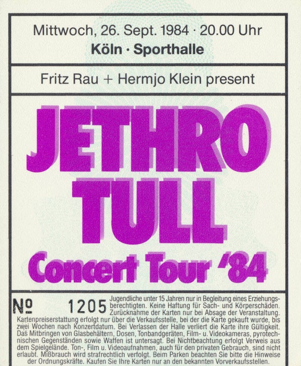 Jethro Tull - Sporthalle, Cologne, September 26, 1984 [Germany] - Ticket Stub