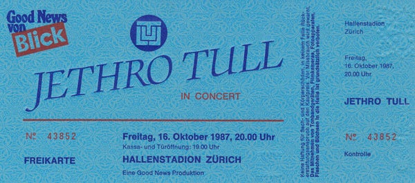 Jethro Tull - Hallenstadion, Zürich, October 16, 1987 [Switzerland] - Invitation Ticket
