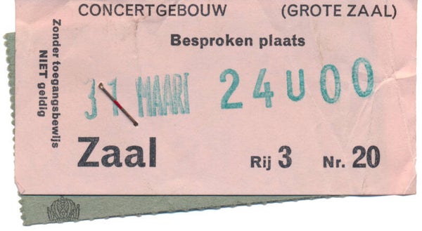 King Crimson - Concertgebouw, Amsterdam, March 31, 1973 [Holland] - Ticket Stub