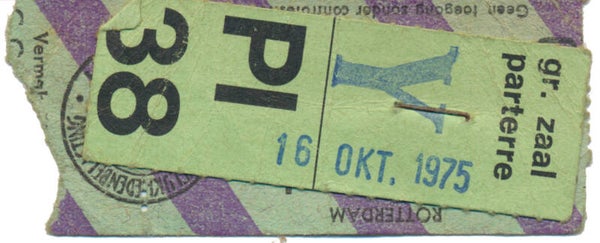 Lynyrd Skynyrd - De Doelen, Rotterdam, October 16, 1975 [Holland] - Ticket Stub