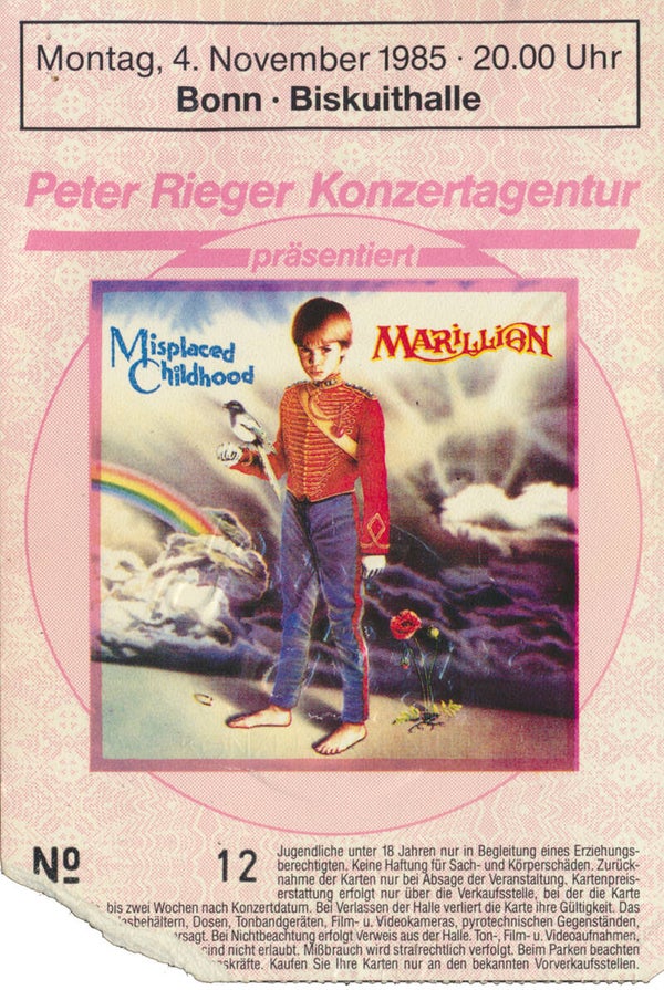 Marillion - Biskuithalle, Bonn, November 4, 1985 [Germany] - Ticket Stub