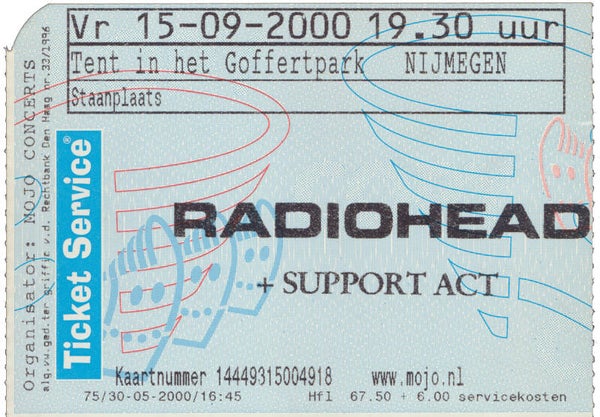 Radiohead - Sigur Ros - Tent in het Goffertpark, Nijmegen, September 15, 2000 [Holland] - Ticket Stub