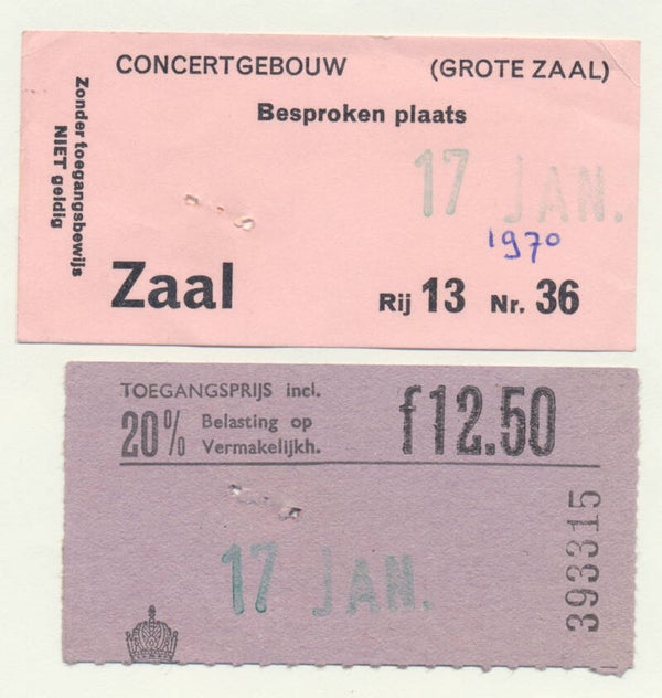 Soft Machine - Concertgebouw, Amsterdam, January 17, 1970 [Holland] - Ticket Stub