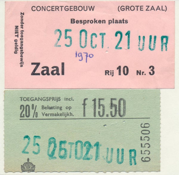Soft Machine - Concertgebouw, Amsterdam, October 25, 1970 [Holland] - Ticket Stub