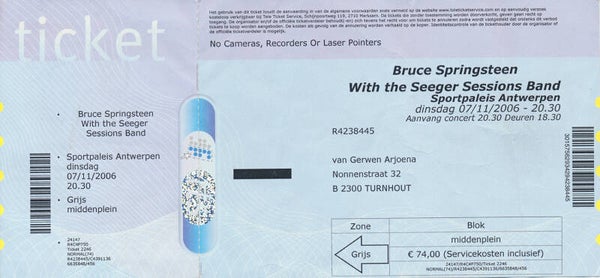 Bruce Springsteen - Sportpaleis, Antwerp, November 7, 2006 [Belgium] - Ticket Stub