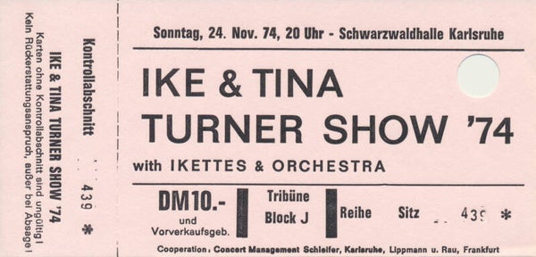 Ike & Tina Turner - Schwarzwaldhalle, Karlsruhe, November 24, 1974 [Germany] - Ticket Stub