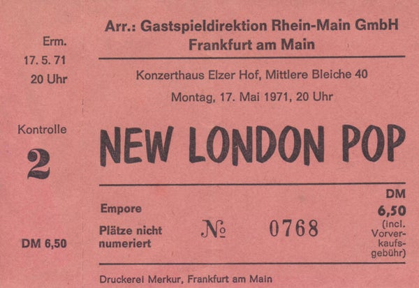 Van der Graaf Generator - Jackson Heights - Audience - New London Pop Konzerthaus Elzer Hof, Mainz, May 17, 1971 [Germany] - Ticket Stub