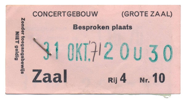 Yes - Concertgebouw, Amsterdam, October 31, 1971 [Holland] - Ticket Stub
