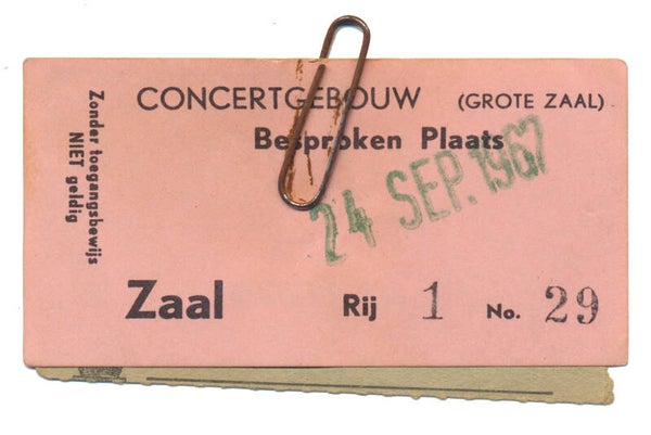 Frank Zappa - The Mothers Of Invention - Concertgebouw, Amsterdam, September 24, 1967 [Holland] - Ticket Stub + Autograph