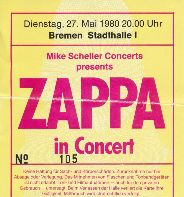 Frank Zappa - Stadthalle, Bremen, May 27, 1980 [Germany] - Ticket Stub