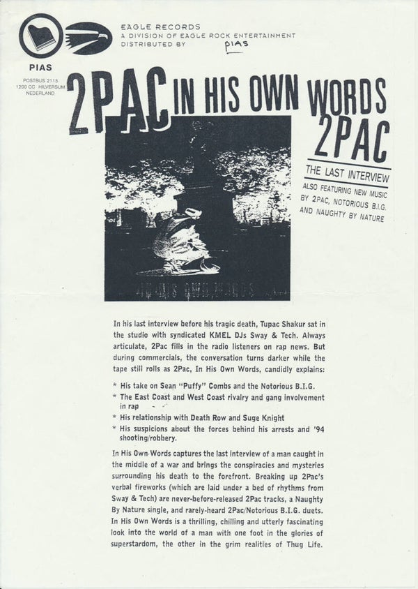 2Pac - Tupac - In His Own Words - 1998 [Holland] - Press Release