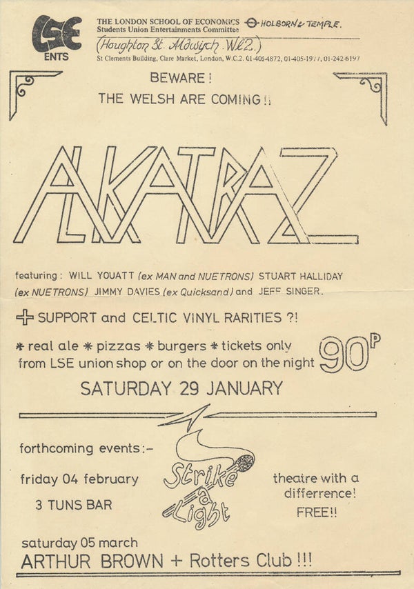 Alkatraz - Arthur Brown - London School of Economics, London, January 29 / March 5, 1976 [UK] - Handbill